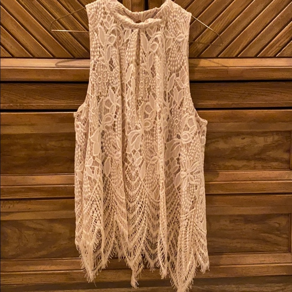 Nude lace high neck tank top